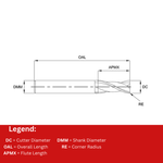 Europa Tools Carbide End Mill 2 Flute Corner Radius - Standard Length - Pulsar DMX - 4mm x R0.5