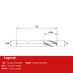 Europa Tools Carbide End Mill 3 Flute - Rougher Chamfer Edge - Standard Length For Aluminium - Plain Shank - ALU XP - 14mm