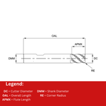 Europa Tools Carbide End Mill 4 Flute Rougher - Long Length - Plain - Pulsar DMX - 6mm