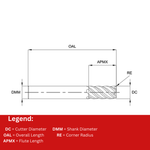 Europa Tools Carbide End Mill 5 Flute Corner Radius - Standard Length - Mastermill VX5 - 10mm x R0.5