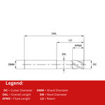 Europa Tools Carbide End Mill 4 Flute Chamfer Edge - Long Length Necked - Mastermill VX - 20mm x 110mm