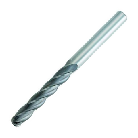 OSG Carbide 4 Flute End Mill Ball Nose - Extra Long Length Centre Cutting For General Applications - 3mm