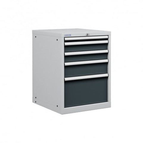 Polstore Cabinet - 5 Drawers 27x27EH - 100% Extension - Light Grey/Dark Grey - 564mm(W) x 627mm(D) x 765mm(H)