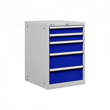 Polstore Cabinet - 5 Drawers 27x36EH - 90% Extension - Light Grey/Dark Blue - 564mm(W) x 725mm(D) x 850mm(H)