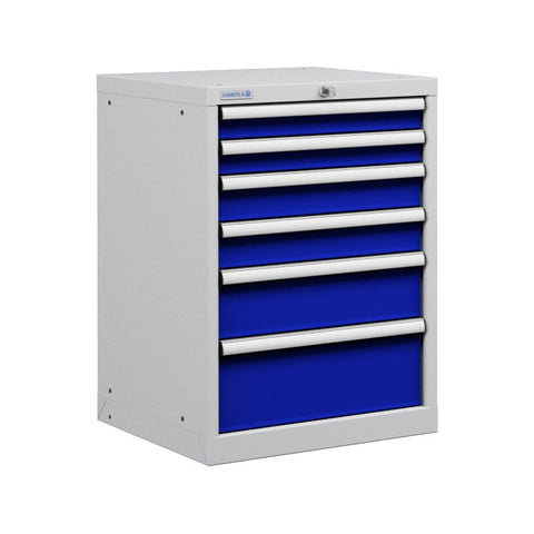 Polstore Cabinet - 6 Drawers 27x27EH - 100% Extension - Light Grey/Dark Blue - 564mm(W) x 572mm(D) x 800mm(H)