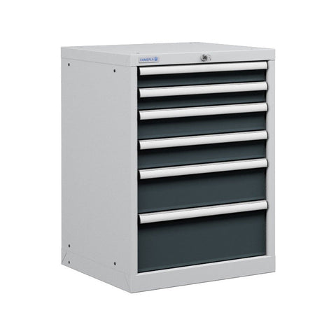 Polstore Cabinet - 6 Drawers 27x27EH - 90% Extension - Light Grey/Dark Grey - 564mm(W) x 572mm(D) x 800mm(H)