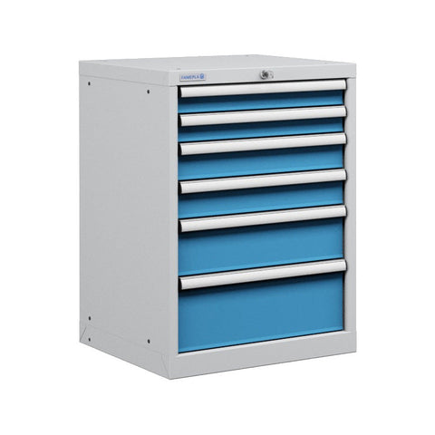 Polstore Cabinet - 6 Drawers 27x27EH - 90% Extension - Light Grey/Light Blue - 564mm(W) x 572mm(D) x 800mm(H)