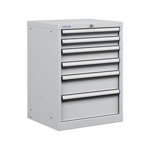 Polstore Cabinet - 6 Drawers 27x27EH - 90% Extension - Light Grey - 564mm(W) x 572mm(D) x 800mm(H)