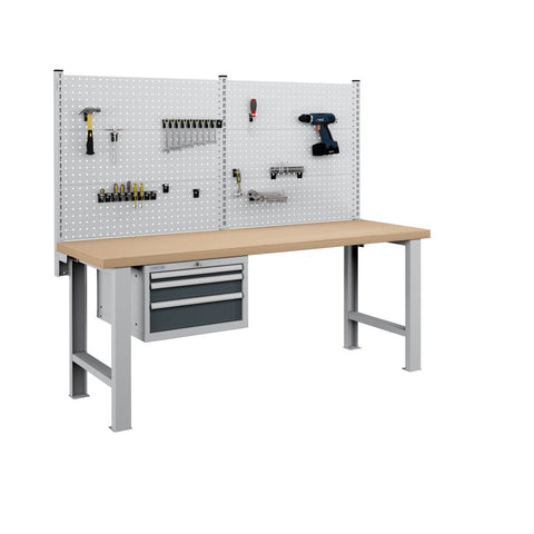 Polstore Workbench Combo - 3 Draws & 6 Panels Multiplex Top - Light Grey/Dark Grey - 2000mm(w) x 750mm(d)