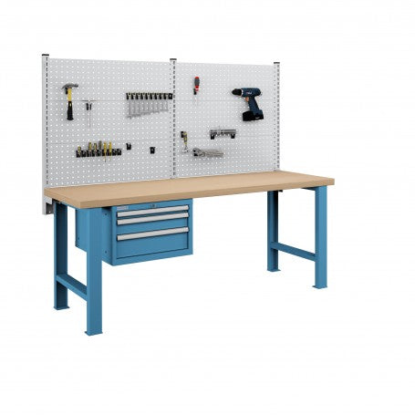 Polstore Workbench Combo - 3 Draws & 6 Panels Multiplex Top - Light Blue - 2000mm(w) x 750mm(d)