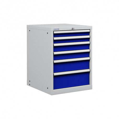 Polstore Cabinet - 6 Drawers 27x36EH - 100% Extension - Light Grey/Dark Blue - 564mm(W) x 725mm(D) x 800mm(H)