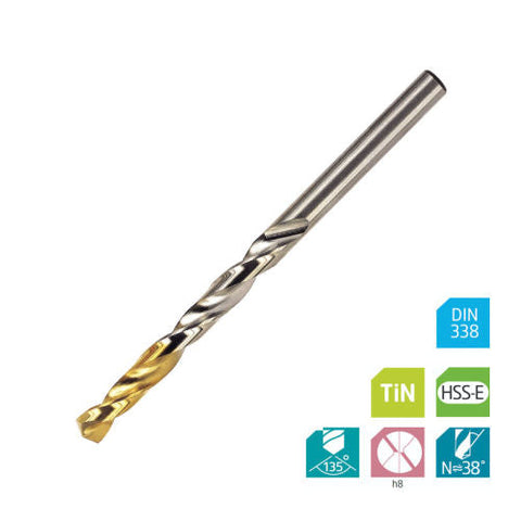 Europa Tools Jobber Drill - Goldex HSS-E Worm Pattern - TiN Tipped - 12.1mm