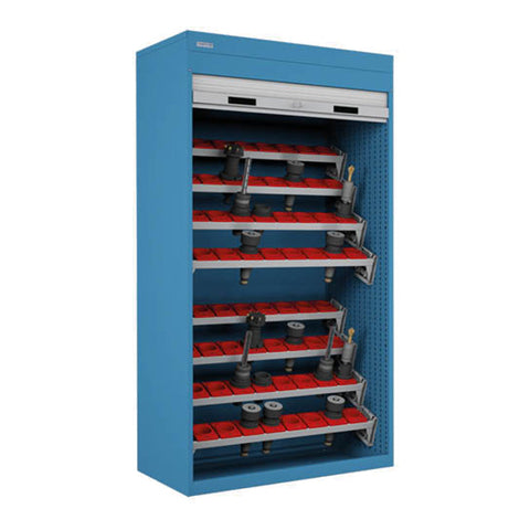 Polstore CNC Roller Shutter Cabinet - 8 Tool Cradles & Supports - CAPTO C6 - Light Blue - 635mm(W) x 635mm(D) x 2000mm(H)