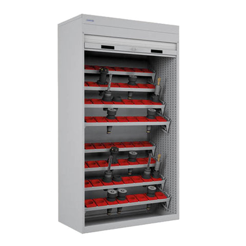 Polstore CNC Roller Shutter Cabinet - 8 Tool Cradles & Supports - No Toolholders - Light Grey - 635mm(W) x 635mm(D) x 2000mm(H)