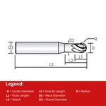 Widin Carbide End Mill - 3 Flute Ball Nose For Finishing Mold & Die - 3mm x 60mm