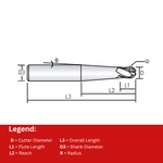 Widin Carbide End Mill - 4 Flute Tapered Neck For Finishing Mold & Die - 2.5mm x 3