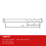 Widin Carbide End Mill For Aluminium & Non-Ferrous - 2 Flute Regular Flute Length 45° Helix Bright Metric - 6mm x 60mm x22mm