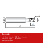 Widin Carbide End Mill For Mold & Die - 3 Flute Ball Nose - 1mm