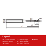 Widin Carbide Rib Processing End Mill - 2 Flute Ball Nose (ESRB71212032) - 12mm x32mm (80mm OAL)