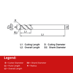 Widin Carbide Corner Radius End Mill For Mold & Die - 3 Flute - 16mm x R0.5