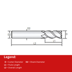 Widin Carbide Square End Mill For Mold & Die - 4 Flute High Helix (45Â°) - 16mm x60mm