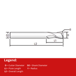 Widin Carbide Corner Radius End Mill For Mold & Die - 2 Flute - 4mm x R1