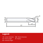 Widin Carbide Corner Radius End Mill For Mold & Die - 4 Flute Multi Purpose - 6mm x90mm x R0.3