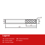 Widin Carbide Corner Radius End Mill For Mold & Die - 6 Flute 45Â° - 6mm x R0.3