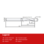 Widin Carbide Corner Radius End Mill For Mold & Die - 2 Flute Long Neck - 2.5mm x8mm x R0.1