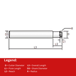 Widin Carbide Corner Radius End Mill For Mold & Die - 4 Flute High Feed Rate - 8mmx 70mm x R1