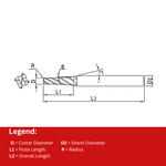 Widin Carbide Corner Radius End Mill For Mold & Die - 4 Flute Tapered Neck - 1mm x12mm x R0.1 x 1