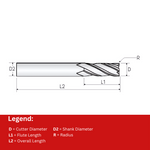 Widin Carbide Corner Radius End Mill For Stainless & Exotics - 4 Flute Variable Helix - 10mm x R0.5