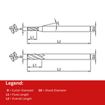 Widin Carbide End Mill - Square Edge - 2 Flute Extra Long Length - 6mm x 100mm