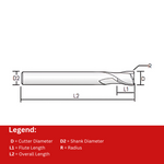 Widin Carbide Corner Radius End Mill - 2 Flute Long Shank - 5mm x R0.3