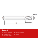 Widin Carbide Corner Radius End Mill - 4 Flute Long Shank - 8mm x R0.5