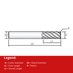 Widin Carbide Corner Radius End Mill - 6 Flute 45Â° Helix Long Shank - 8mm x R0.5