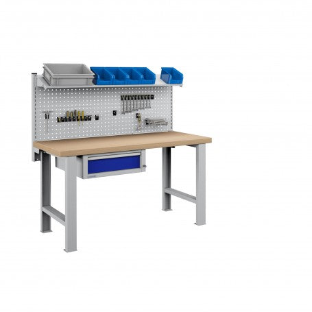 Polstore Workbench Combo - 1 Draw, 2 Panels & 1 Shelf Multiplex Top - Light Grey/Dark Blue - 1500mm (w) x 750mm (d)