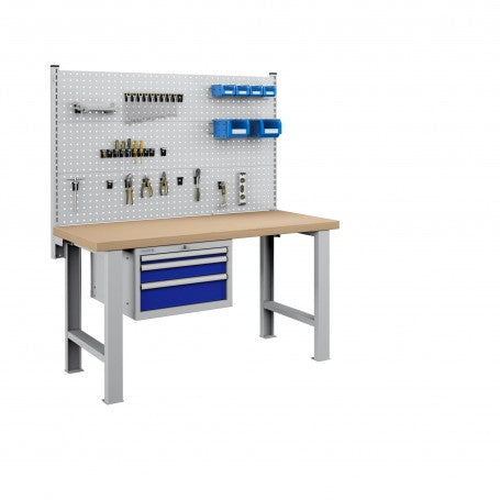 Polstore Workbench Combo - 3 Draws & 3 Panels Multiplex Top - Light Grey/Dark Blue - 1500mm(w) x 750mm(d)