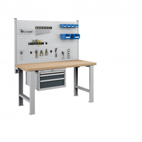 Polstore Workbench Combo - 3 Draws & 3 Panels Multiplex Top - Light Grey/Dark Grey - 1500mm(w) x 750mm(d)