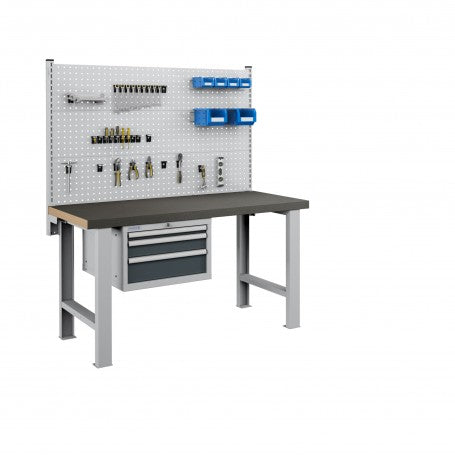 Polstore Workbench Combo - 3 Draws & 3 Panels Multiplex Top - Rubber Cover - Light Grey/Dark Grey - 1500mm(w) x 750mm(d)