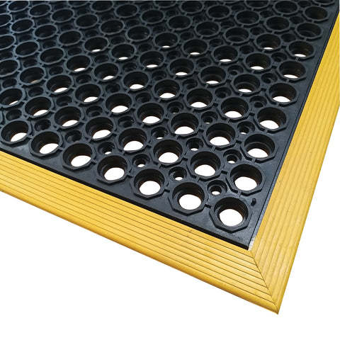 Work Well Mats Anti-Fatigue Mat With Yellow Edges - For Drainage Of Water & Debris - 1550x1720x13mm (BK/YL)