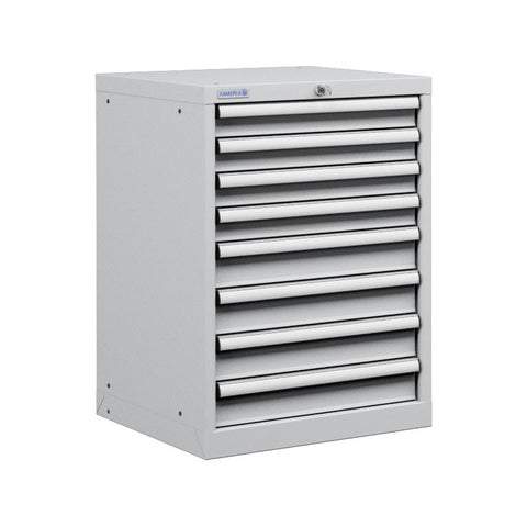 Polstore Cabinet - 8 Drawers 27x27EH - 100% Extension - Light Grey - 564mm(W) x 572mm(D) x 850mm(H)