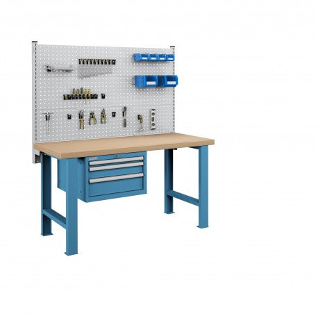 Polstore Workbench Combo - 3 Draws & 3 Panels Multiplex Top - Light Blue - 1500mm(w) x 750mm(d)