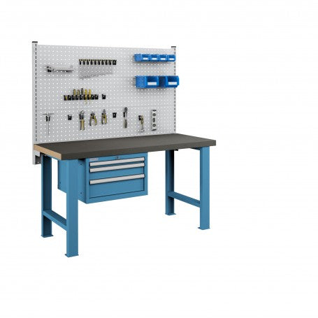 Polstore Workbench Combo - 3 Draws & 3 Panels Multiplex Top - Rubber Cover - Light Blue - 1500mm(w) x 750mm(d)