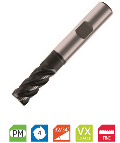 Europa Tools Powder Metal End Mill - 4 Flute Multiple Helix With Corner Radius -18mm