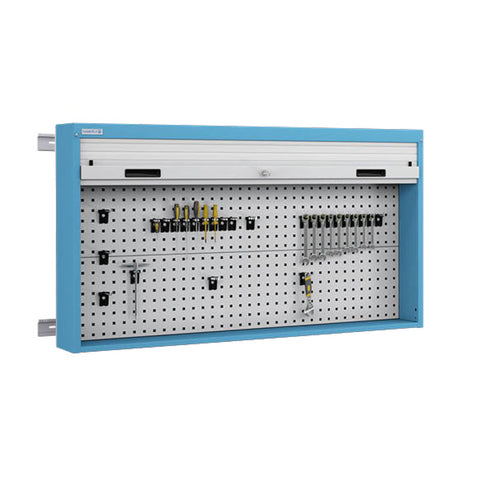 Polstore Roller Shutter Cabinet - Fixed to Worktop - Light Blue - 1419mm (w) x 210mm (d) x 1114mm (h)