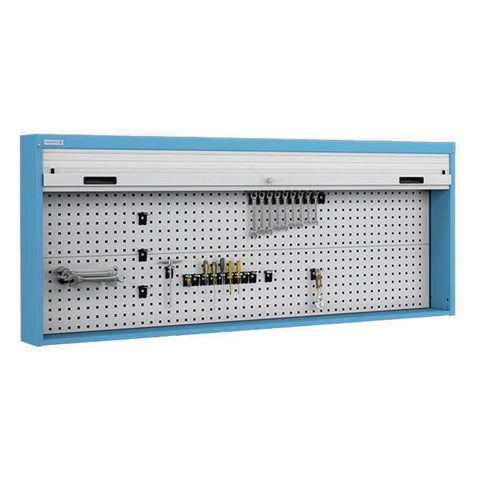 Polstore Roller Shutter Cabinet - Fixed to Wall - Light Blue - 1937mm (w) x 210mm (d) x 810mm (h)