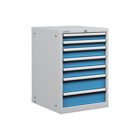 Polstore Cabinet - 7 Drawers 27x36EH - 90% Extension - Light Grey/Light Blue - 564mm(W) x 725mm(D) x 850mm(H)