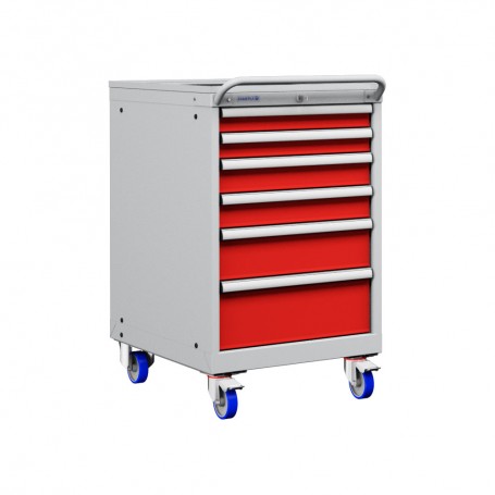 Polstore Mobile Cabinet - 6 Drawers 27x36EH - 90% Extension - Light Grey/Red - 572mm(W) x 780mm(D) x 972mm(H)