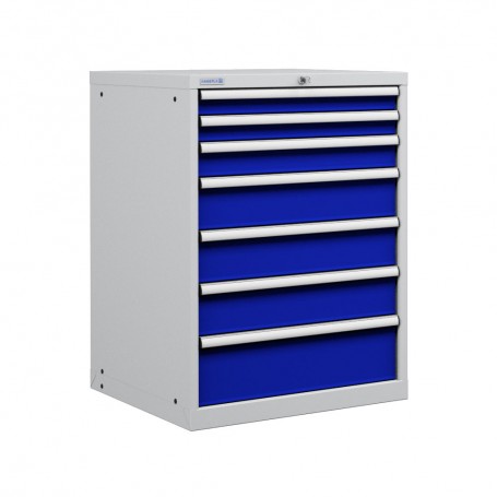 Polstore Cabinets - 7 Drawers 36x36EH - 100% Extension - Light Grey/Dark Blue - 717mm(W) x 725mm(D) x 1000mm(H)